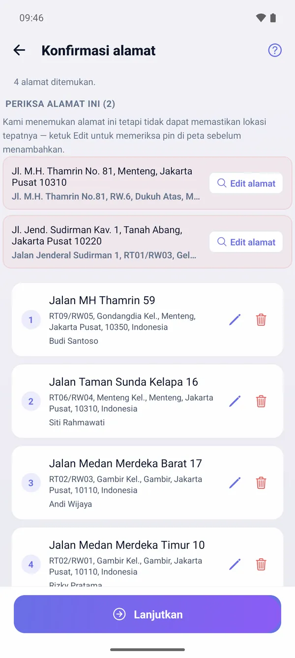 Cara mengimpor alamat dari CSV atau Excel (perencana rute massal / CSV)