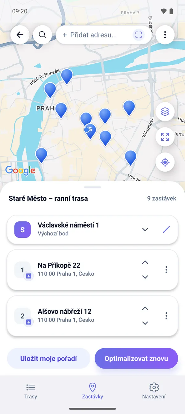Jak naplánovat doručovací trasu s více zastávkami na mapě