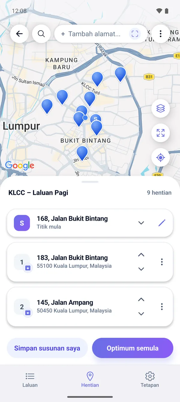 Cara merancang laluan penghantaran pelbagai perhentian pada peta