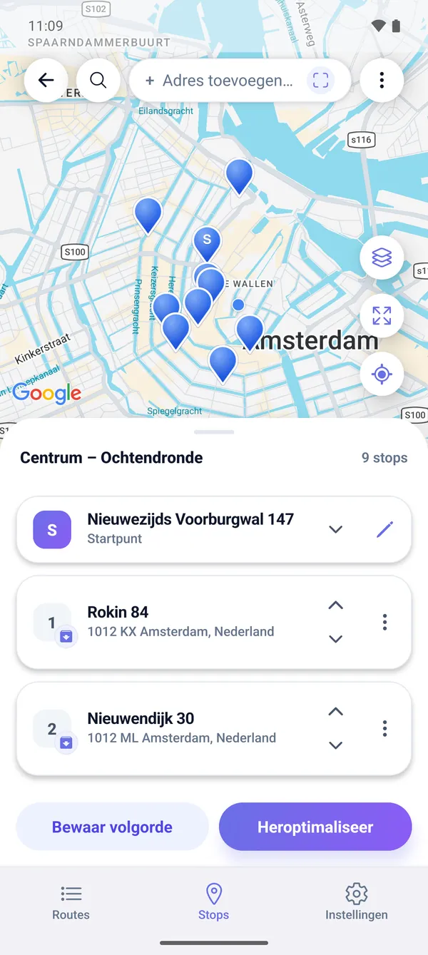 Een multi-stop bezorgroute op de kaart plannen
