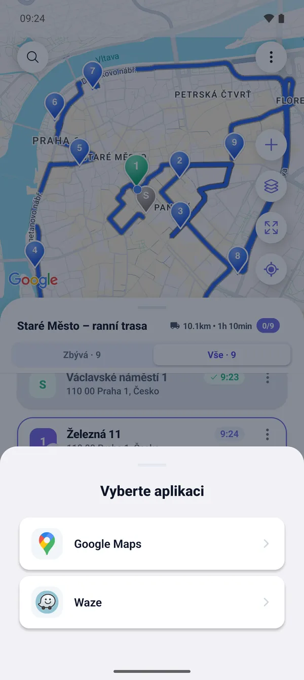 Jak jet podle trasy (Google Maps a Waze)