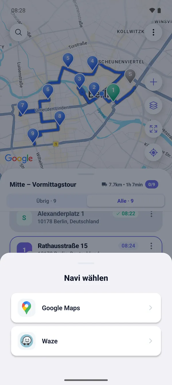 So fahren Sie die Route (Google Maps & Waze)