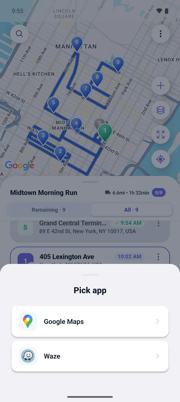 How to drive the route (Google Maps & Waze)