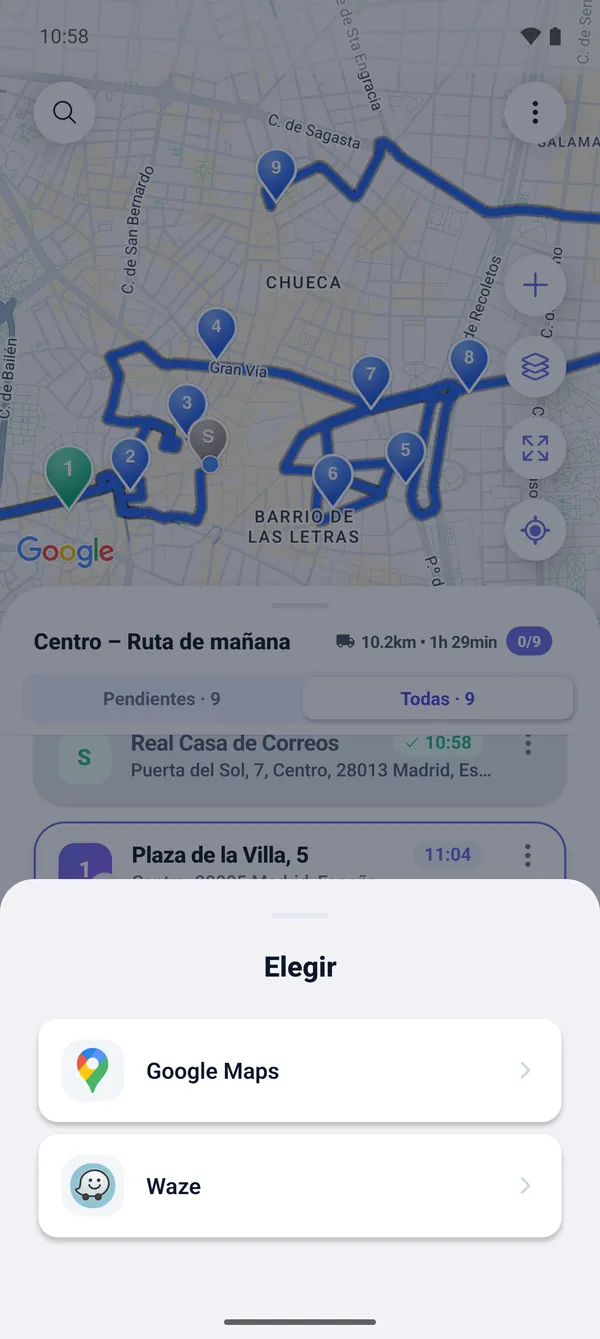 Cómo conducir la ruta (Google Maps y Waze)