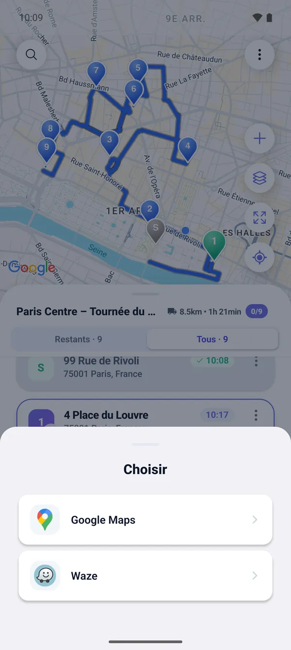 Comment rouler la tournée (Google Maps et Waze)