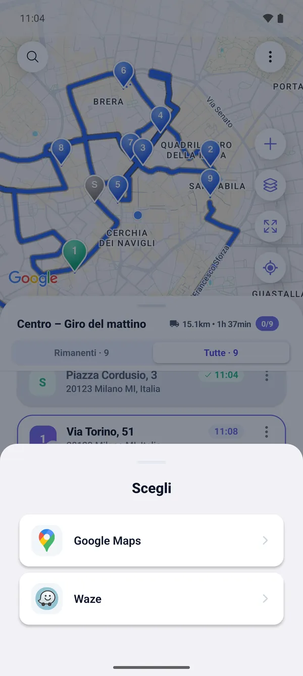 Come guidare il percorso (Google Maps e Waze)