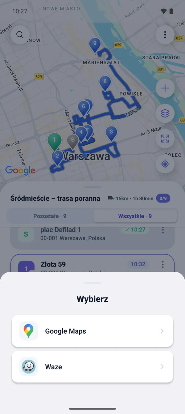 Jak jechać trasą (Google Maps i Waze)