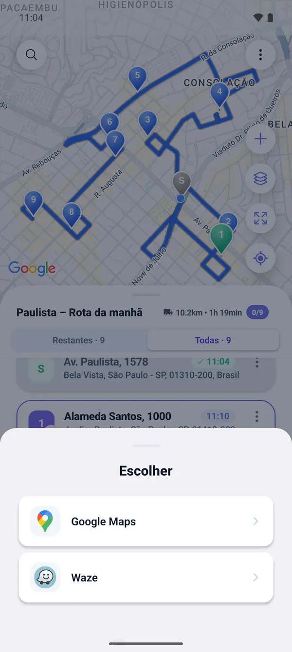 Como seguir a rota com o Google Maps ou o Waze