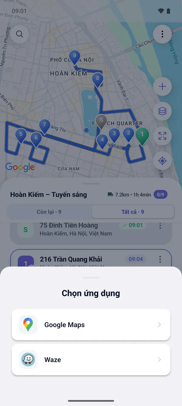 Cách lái xe theo lộ trình (Google Maps & Waze)