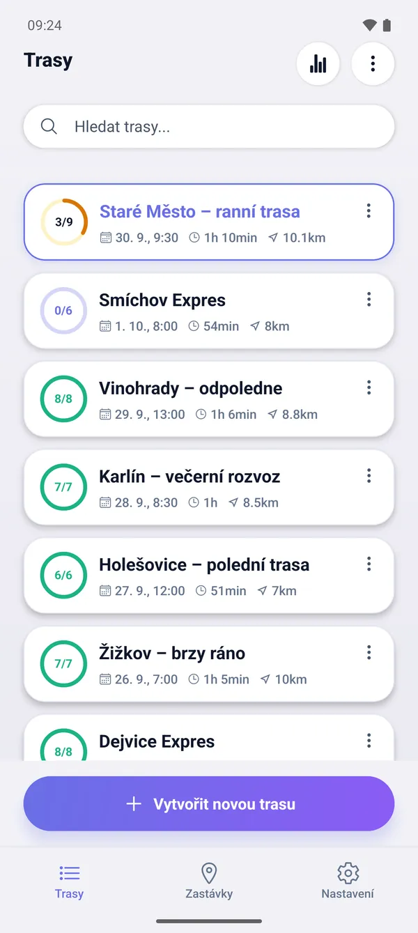 Jak ukládat trasy a pokračovat později