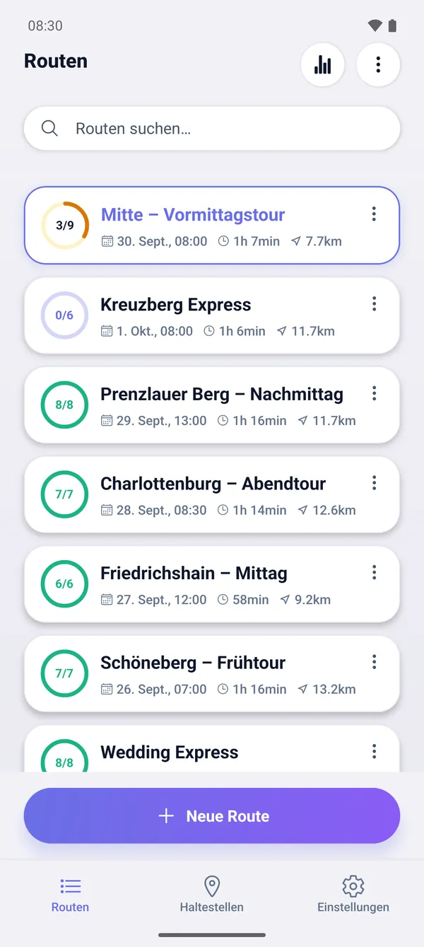 So speichern Sie Routen und setzen sie fort