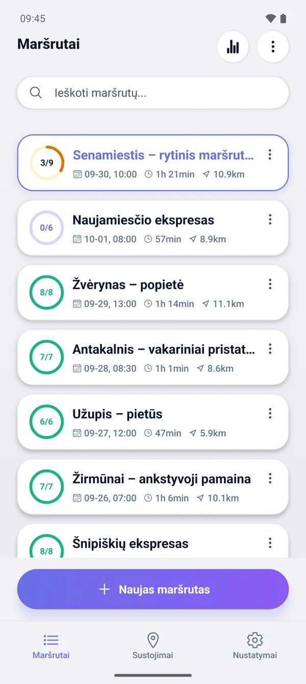Kaip išsaugoti maršrutus ir tęsti vėliau