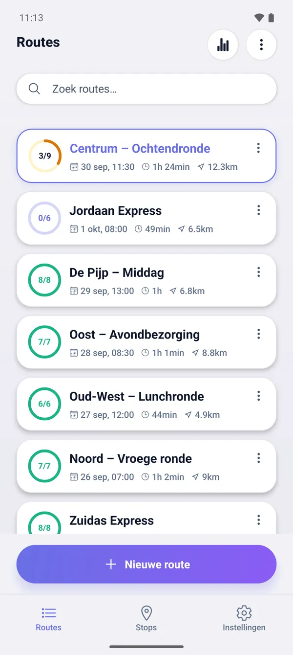 Routes opslaan en later hervatten