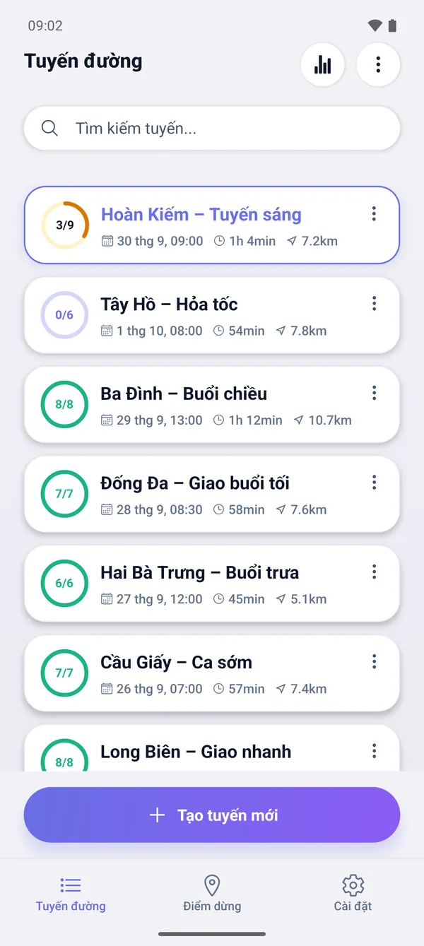 Cách lưu lộ trình và tiếp tục sau