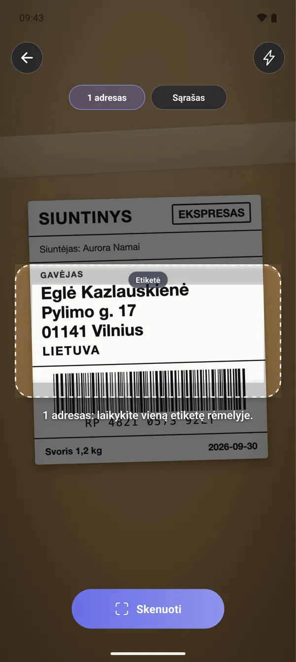 1 · Etiketės skenavimas