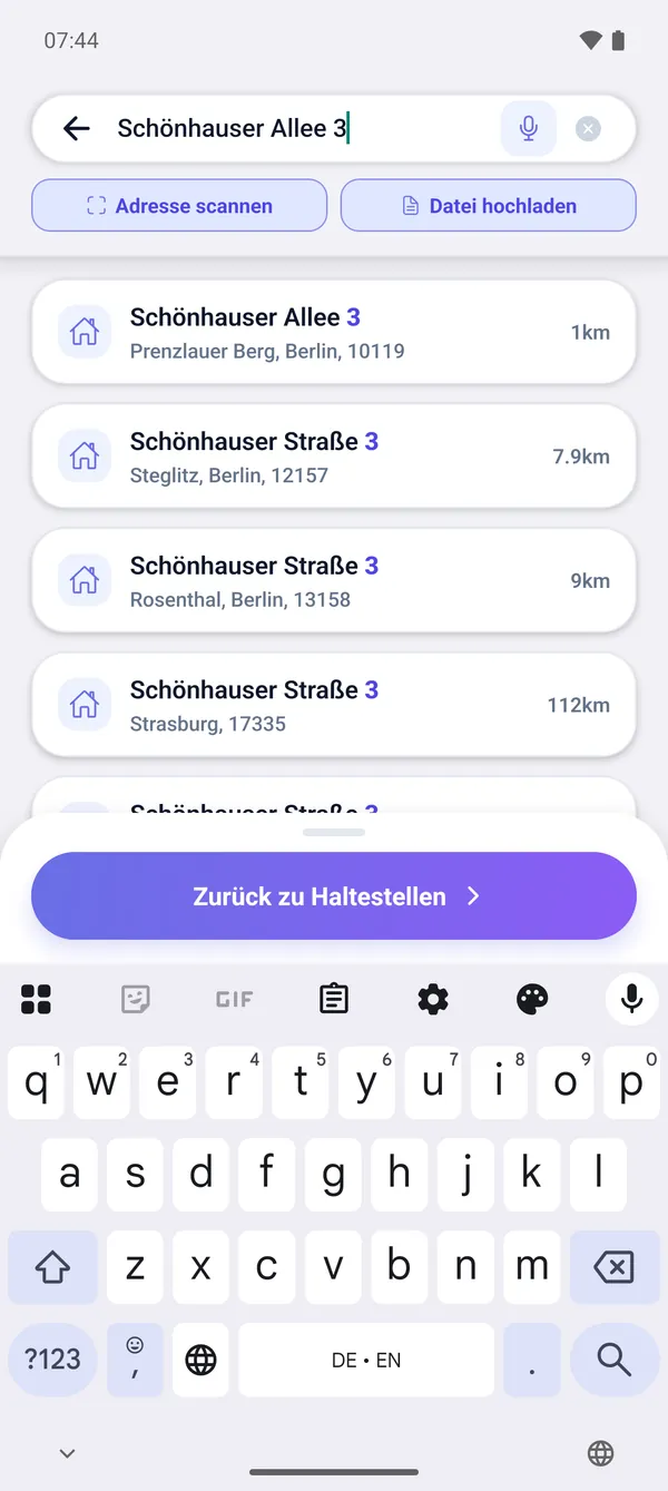 So suchen Sie eine Adresse und fügen einen Lieferstopp hinzu