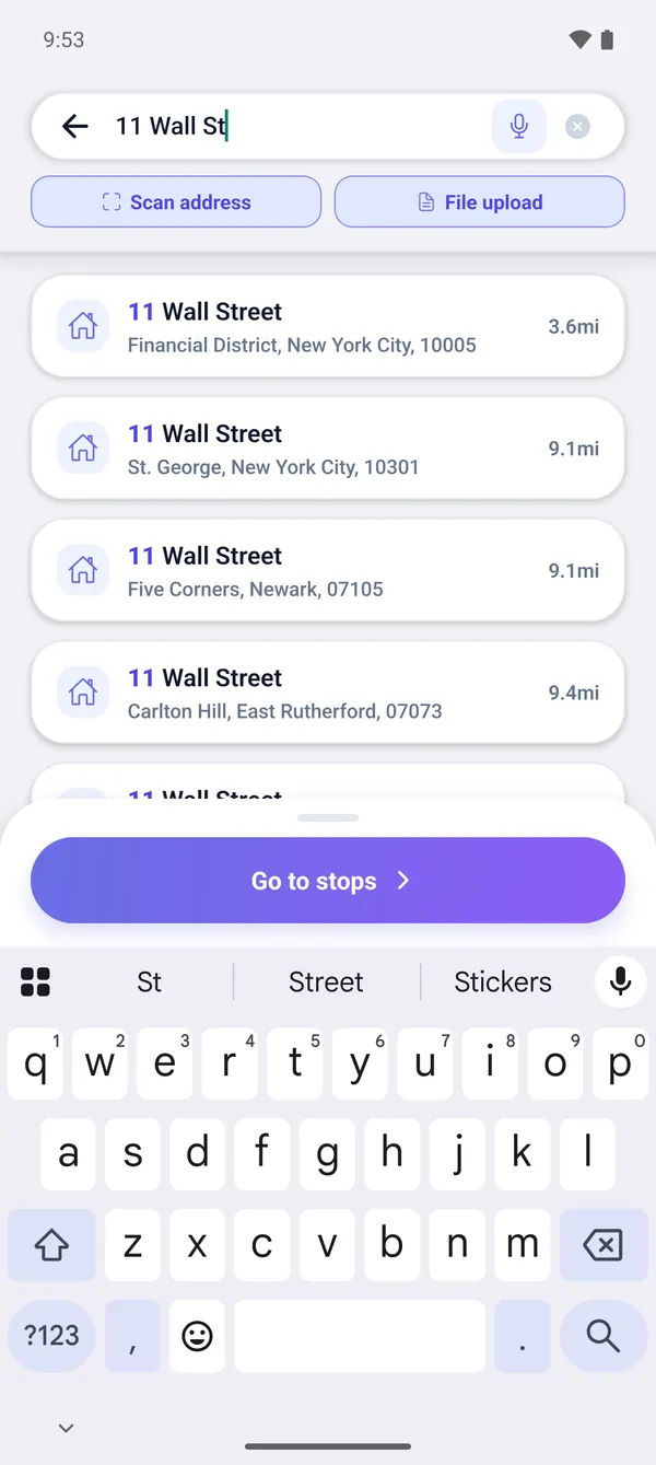How to search for an address and add a delivery stop