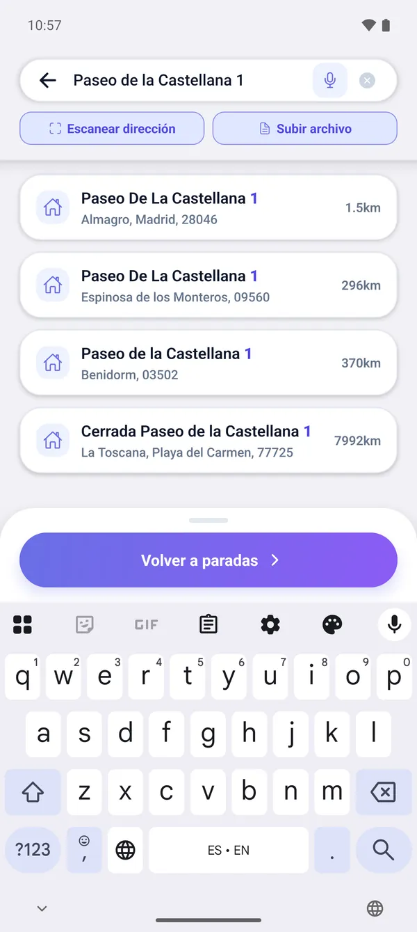 Cómo buscar una dirección y añadir una parada de entrega