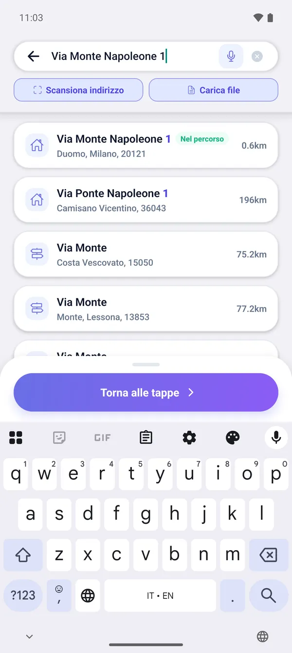 Come cercare un indirizzo e aggiungere una fermata di consegna