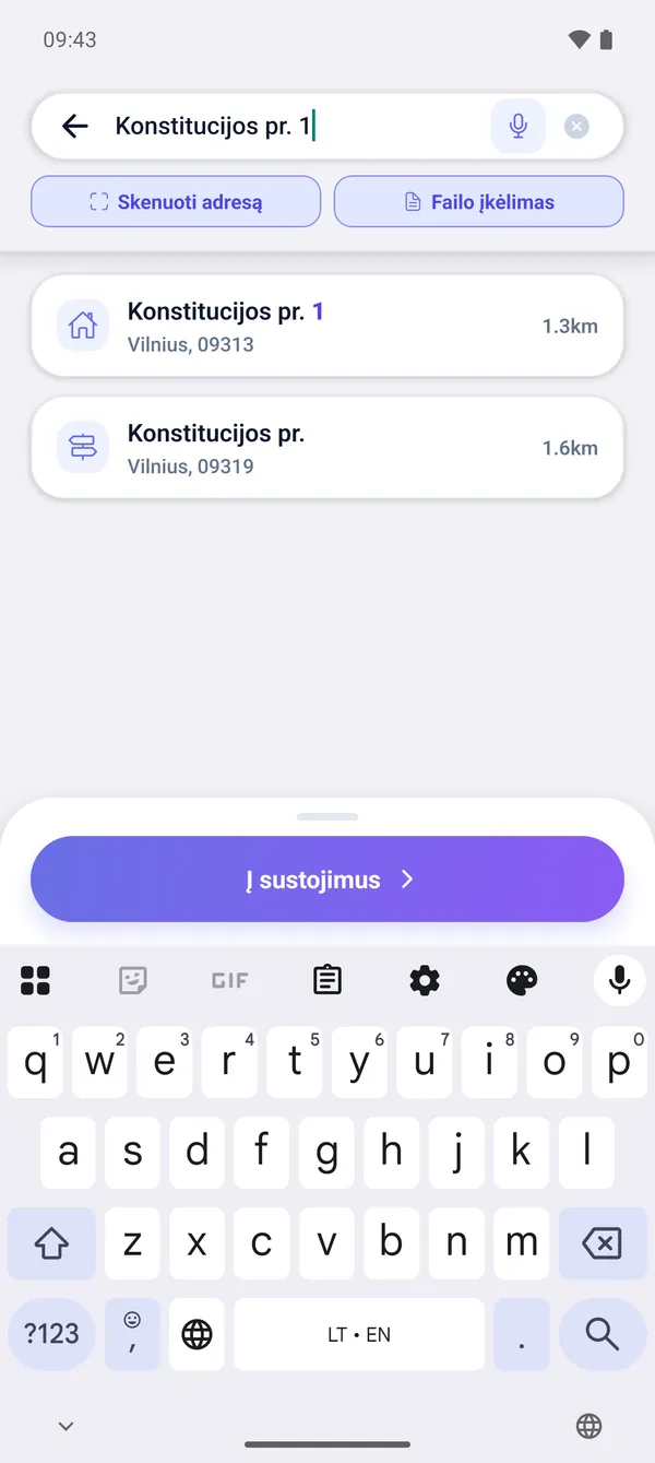 Kaip ieškoti adreso ir pridėti pristatymo sustojimą