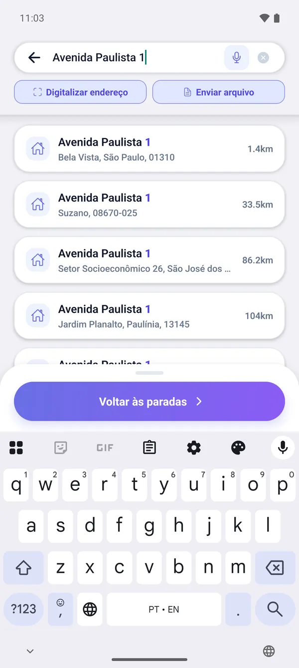 Como buscar um endereço e adicionar uma parada de entrega
